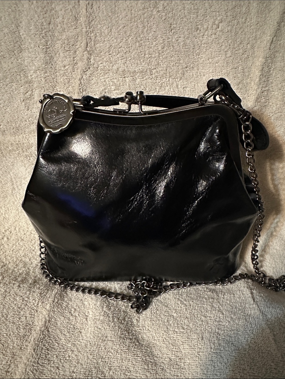 Patricia Nash Black Patent Leather Chain Shoulder Bag - Picture 2 of 11